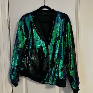 Sequin Bomber Jacket - Black and Green